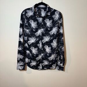 Armani Exchange Black and White Floral Dress Shirt